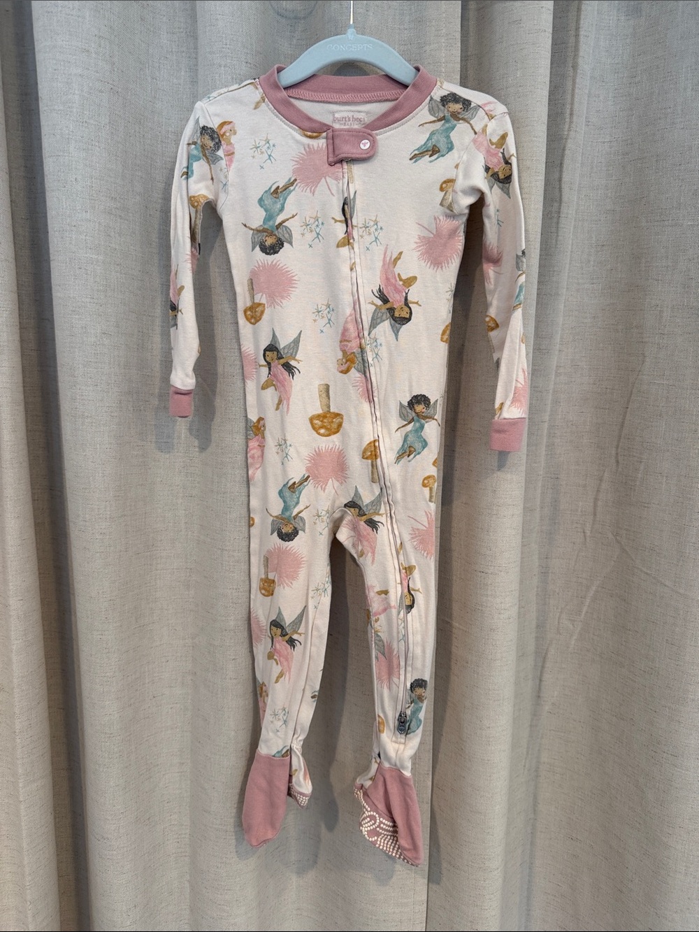 Burt's Bees Cream Floral Fairy Footed One-Piece with Pink Trim Organic cotton